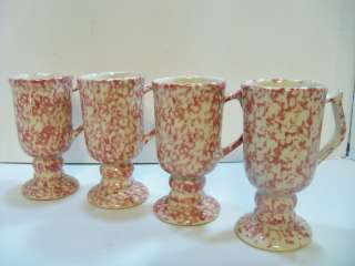 HENN Pottery Roseville Irish Coffee Pedestal Mugs Cups Spongeware 