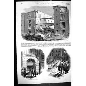  1858 Ruins Late Fire London Docks Chandos Fire Engine 