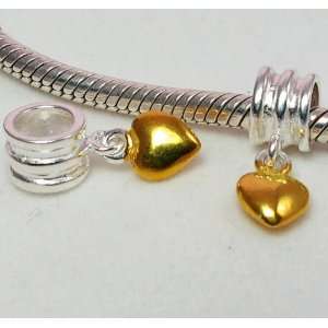  .925 Sterling Silver Bead Gold Plated Heart Dangle Charm 