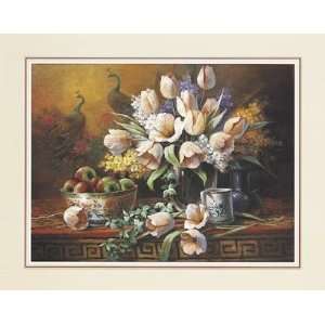  Tulips With Peacock Fresco Poster Print