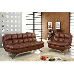  2pc Contemporary Modern Leatherette Futon Sofa Bed Set, FA 