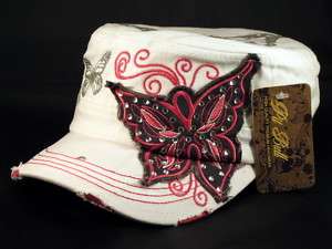 White Army Cadet Hat Butterfly Vintage Castro Cap  