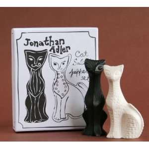  Jonathan Adler Cat Black & White Salt & Pepper Shakers Set 