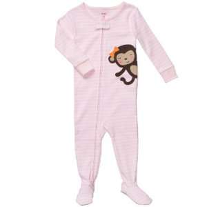 Carters Baby Girls One Piece Cotton Knit Pink Monkey Footed Sleeper 