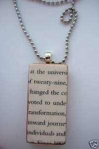 Wood Domino book words necklace pendant jewelry  