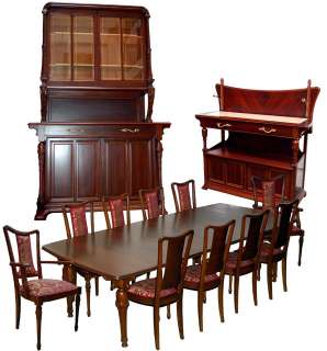 13 pc. French Art Nouveau Mixed Wood Dining set by Hector Guimard