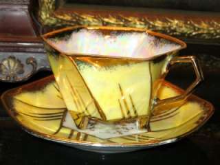 CASTLE 3 FOOTED YELLOW GOLD ART DECO TEA CUP AND SAUCER JAPAN TEACUP 