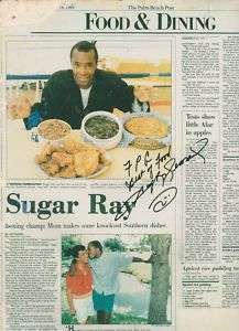 1989 HAND SIGNED SUGAR RAY LEONARD AUTOGRAPHED ARTICLE  