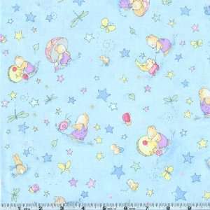 45 Wide Little Bear and Friends Playing Blue Fabric By 