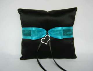 Black Turquoise Flower Girl Basket Pillow Guest Book  