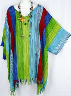 NEW SUMMER COLORFUL STRIPES TUNIC CAFTAN HIPPY TOP PLUS BIG SIZE 3X 4X 