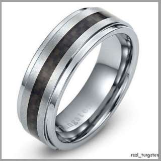 Tungsten Carbide Carbon Fiber Ring Mens Band Size 8 12  
