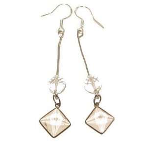 Quartz Earrings 07 Pyramid Faceted Clear Orb Sterling Silver Crystal 2 
