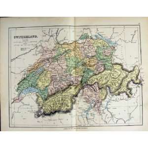  1885 Map Switzerland Zurich Geneva Lake Mont Terrible 