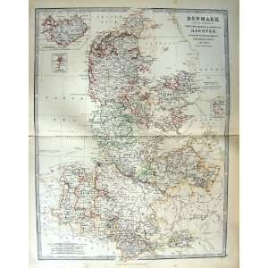  JOHNSTON ANTIQUE MAP 1888 DENMARK HANOVER FAROE ICELAND 