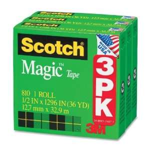  Scotch Magic 810H3 Invisible Tape,0.5 Width x 1296 