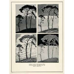1929 Print Decorative Tree Hill Ocean Boats Shore Illustration 
