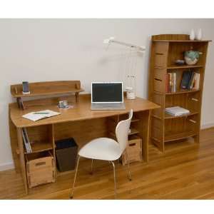  Bamboo 60W Desk with File Carts and Bookcase Carbonized 