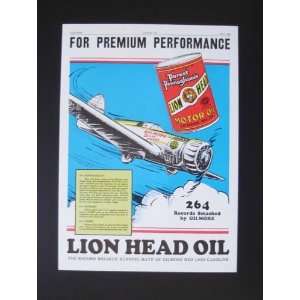  1936 Gilmore Lion Head Motor Oil