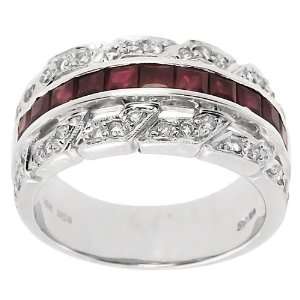   round cut Diamond and Ruby cocktail, right hand ring in 14k white gold