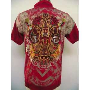   ED HARDY MENS TATTOO TWO SKULL POLO SHIRT PLATINUM RED Size (Mens) XL
