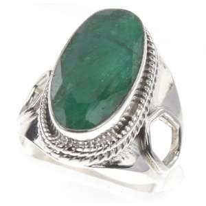  925 Sterling Silver Created EMERALD Ring, Size 7, 7.36g 