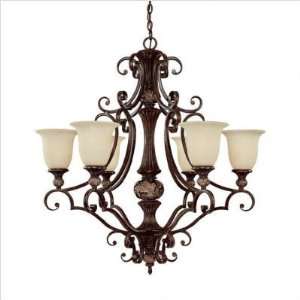   Six Light Chandelier with Rust Scavo Glass in Chesterfield Brown