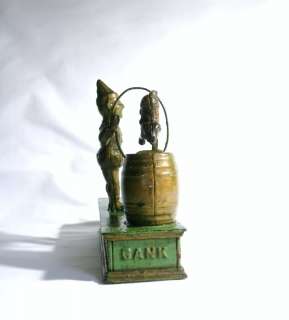 1888 Cast Iron Hubley Trick Dog Mechanical Bank Hoop Clown Barrel 