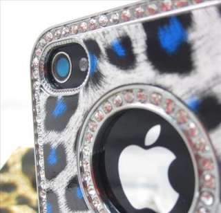 Bling Deluxe Crystal Blue Leopard Case Cover Skin for iPhone 4 4G 4S 