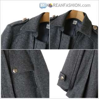  Detachable Woman Vintage Wool Ruffle Trench Coat Jacket Gray M  