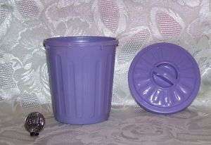 BARBIE DOLL SIZE MINIATURE PURPLE TRASH CAN WITH LID  