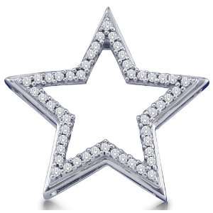  10K White Gold Star Channel Set Round Diamond Pendant 