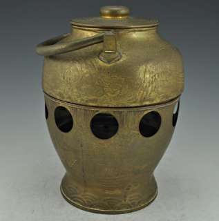 Antique Japanese Brass Tea Pot w/ Burner Traditional  
