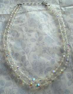 Vintage Aurora Borealis AB Glass Crystal Graduated Bead Double Strand 