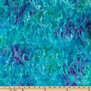  44 Wide Paradise Beach Batik Dolphins Blue Fabric By The 
