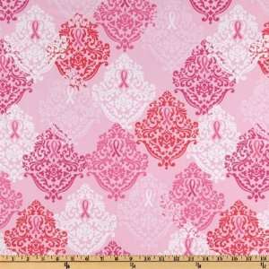  44 Wide Pink Ribbons Flourish Pink Multi Fabric By The 