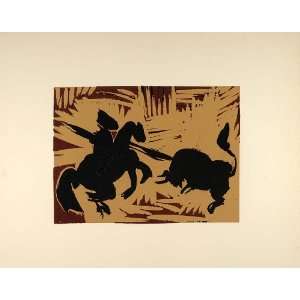  1962 Linocut Art Goading Bull Toro Bullfighting Picasso 