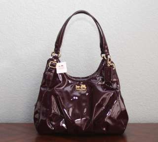 NEW COACH MADISON PATENT LEATHER MAGGIE, BRASS/PLUM, STYLE 18760 B4/PM