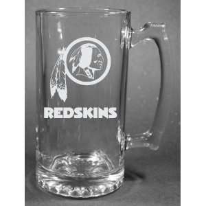   Redskins Laser Etched 27oz Glass Beer Mug