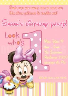 BABY MICKEY MOUSE 1ST PERSONALIZED BIRTHDAY PARTY PHOTO INVITATIONS 