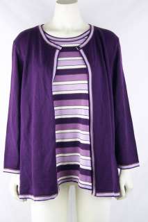   Plus Sz 1X/14W/16W Purple Striped 2Fer Sweater Top NWT $70 JU  
