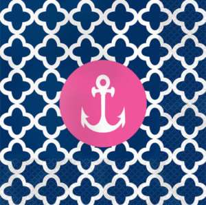 LOT of 144 NAVY BLUE & PINK NAUTICAL BOAT ANCHOR BEVERAGE NAPKINS 