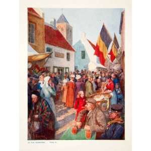  1915 Color Print Cityscape Kermesse Kermis Festival Belgium 
