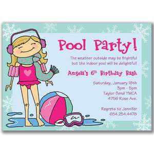 Winter Pool Party Invitations Girls Birthday Swimming  