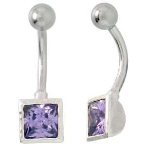 Belly Button Ring with Amethyst Princess Cut Cubic Zirconia on 