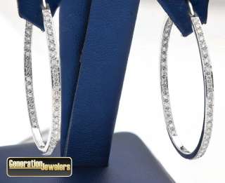 Stunning Ladies 14K white gold Diamond Hoop Earrings  