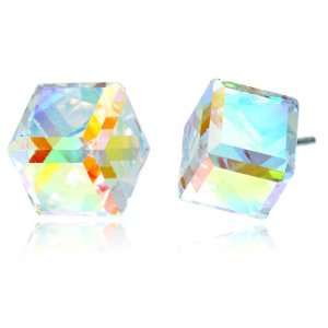   Cube White AB SWAROVSKI ELEMENT Titanium Post Stud Earrings Jewelry
