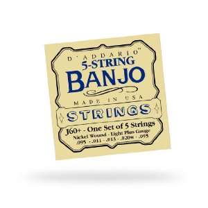   Addario J60+ Nickel Wound 5 String Banjo Strings Musical Instruments