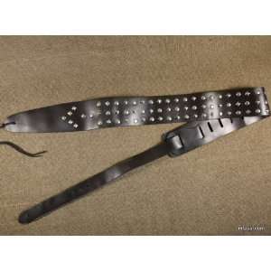 Custom Made Studded Leather Guitar Strap Silver Studs Classic Style 