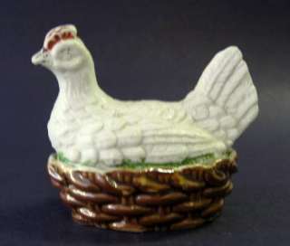 Chicken Hen on Basket Nest Covered Ceramic Dish 2 3/4 or Salt  